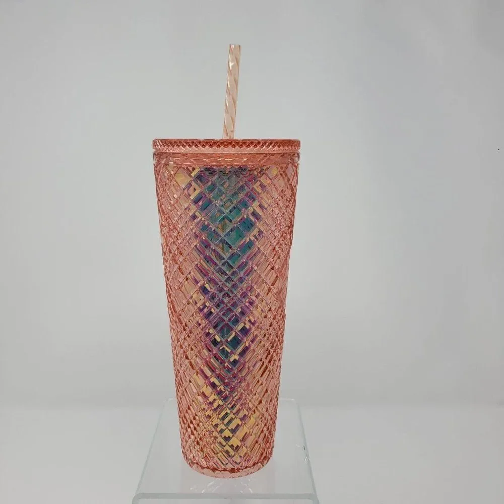 New Starbucks 2022 Winter Holiday Jeweled Stud 24oz Tumbler Cold Cup Rose Gold‎